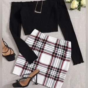 Lettuce edge tee and Tartan skirt set